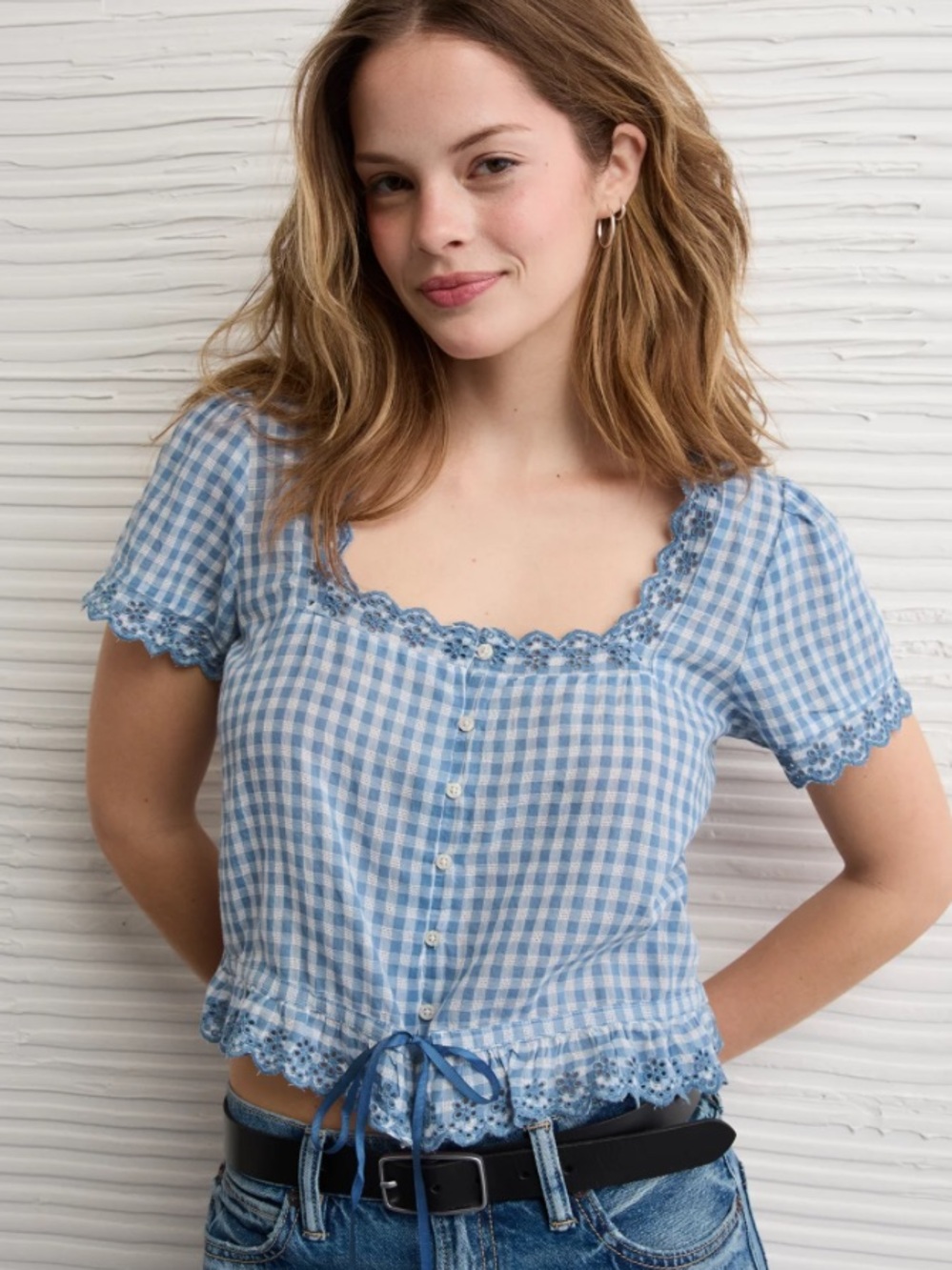 NWOT AE Short-Sleeve Button-Up Blouse -s